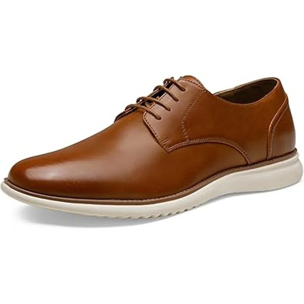 New Jousen Mens Size 9.5 Brown Faux Leather Lace Up Brogue Formal Oxfords Shoes